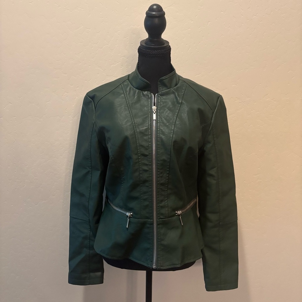 Baccini Dark Green Faux Leather Jacket